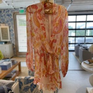 Rococo Sand long sleeve wrap dress work gold thread details